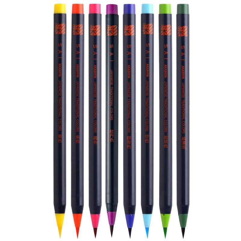 ماژیک آبرنگی آکاشیا مدل براش SAI JAPANESE TRADITIONAL COLORS بسته 8 عددی