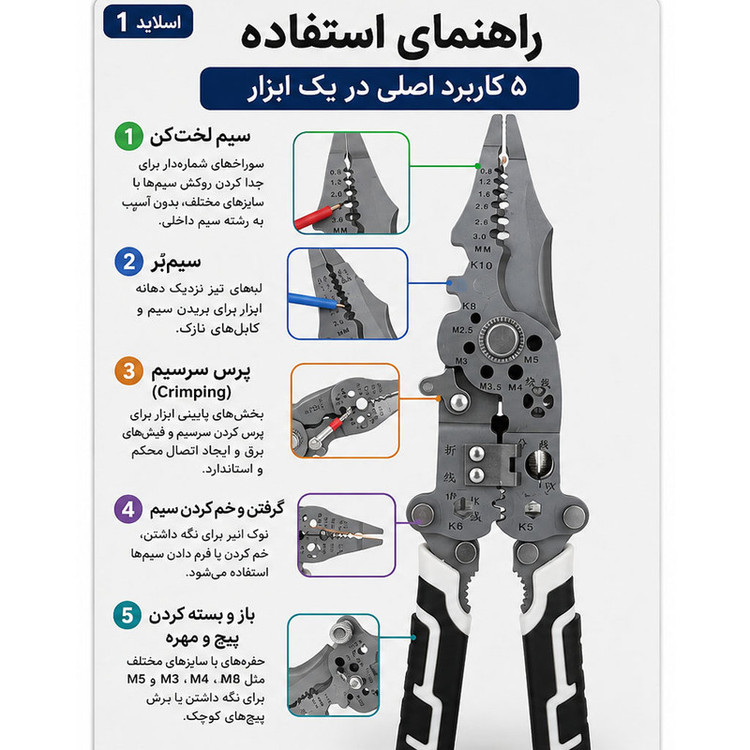 انبر سیم لخت کن مدل تاشو سایز 9 اینچ