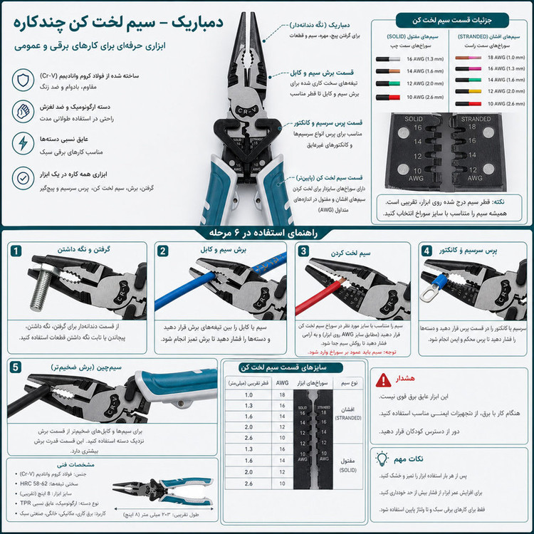 انبر دم باریک جینی مدل 2IN1 سایز 8 اینچ