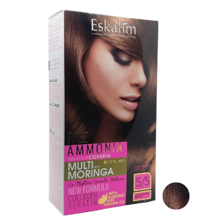 کیت رنگ مو اسکالیم سری collagen keratin شماره 5.5 حجم 100 میلی لیتر رنگ قهوه ای طلایی روشن