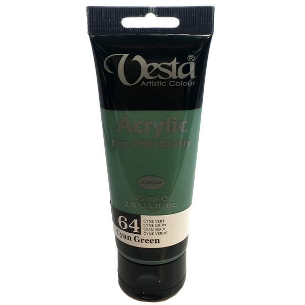رنگ اکریلیک وستا مدل cyan green 64 حجم 75 میلی لیتر