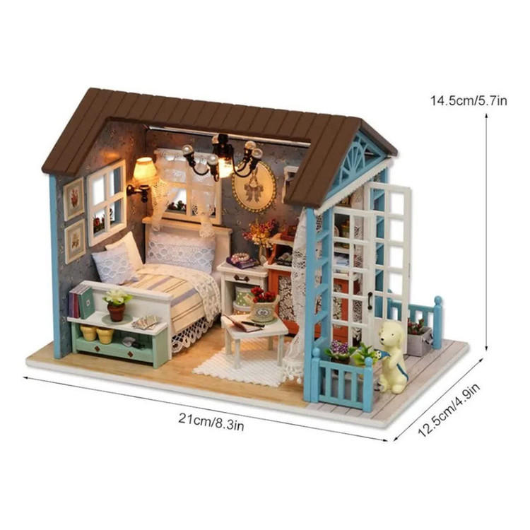 کیت ساختنی 500 تکه ناب سل مدل پازل خانه مینیاتوری چوبی چراغدار سه بعدی A-8007 کد FOREST TIMES CUTEROOM DIY HOUSE DO IT YOURSELF