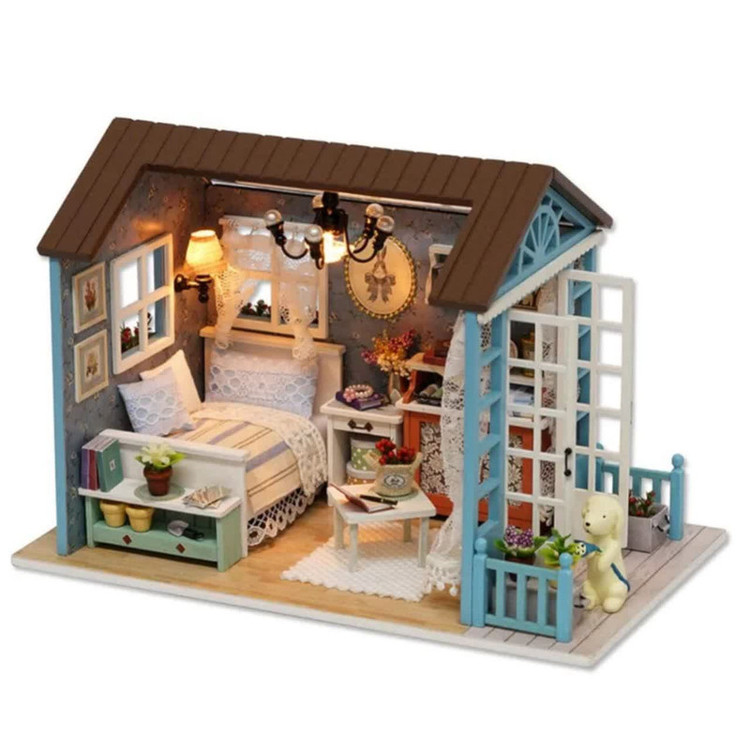 کیت ساختنی 500 تکه ناب سل مدل پازل خانه مینیاتوری چوبی چراغدار سه بعدی A-8007 کد FOREST TIMES CUTEROOM DIY HOUSE DO IT YOURSELF