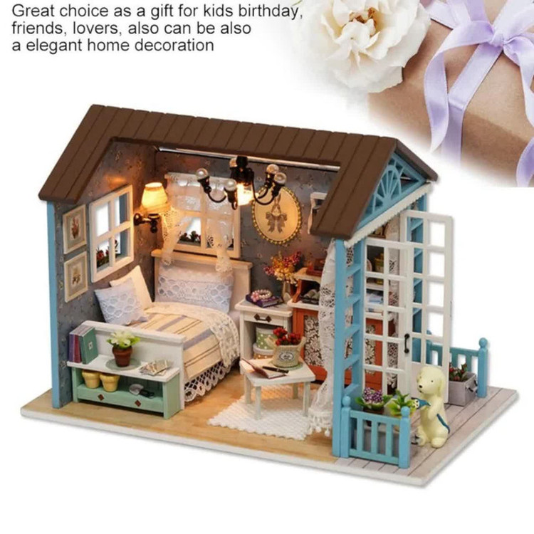 کیت ساختنی 500 تکه ناب سل مدل پازل خانه مینیاتوری چوبی چراغدار سه بعدی A-8007 کد FOREST TIMES CUTEROOM DIY HOUSE DO IT YOURSELF