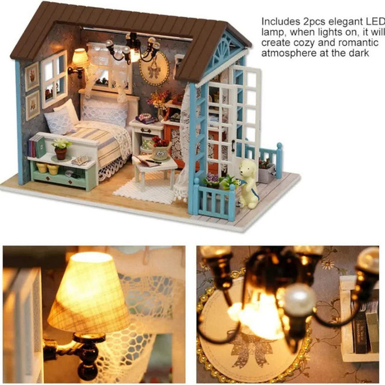 کیت ساختنی 500 تکه ناب سل مدل پازل خانه مینیاتوری چوبی چراغدار سه بعدی A-8007 کد FOREST TIMES CUTEROOM DIY HOUSE DO IT YOURSELF