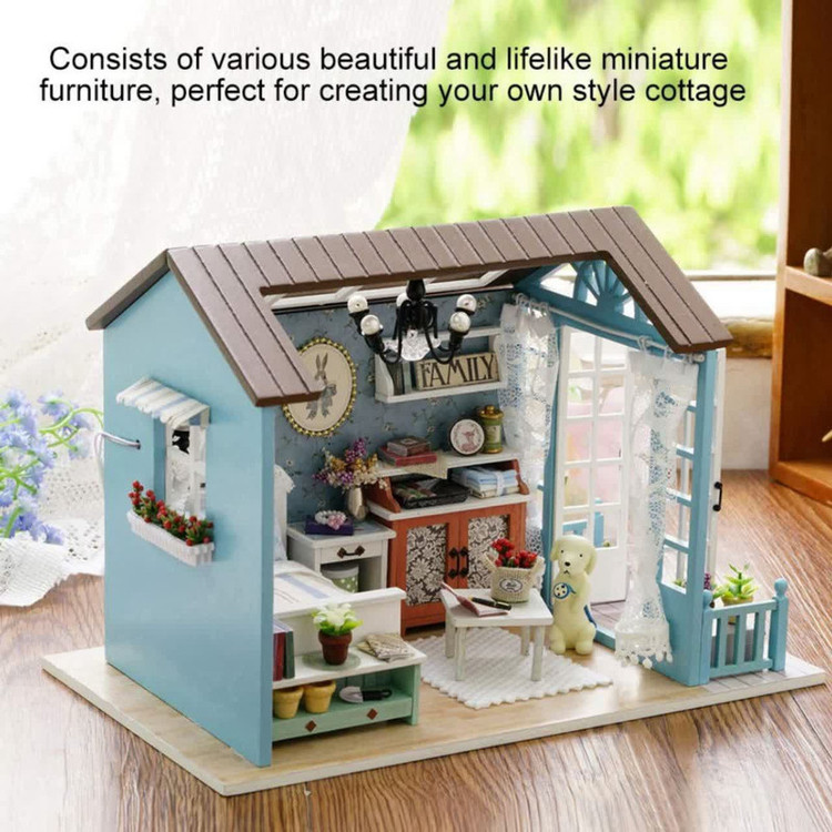 کیت ساختنی 500 تکه ناب سل مدل پازل خانه مینیاتوری چوبی چراغدار سه بعدی A-8007 کد FOREST TIMES CUTEROOM DIY HOUSE DO IT YOURSELF