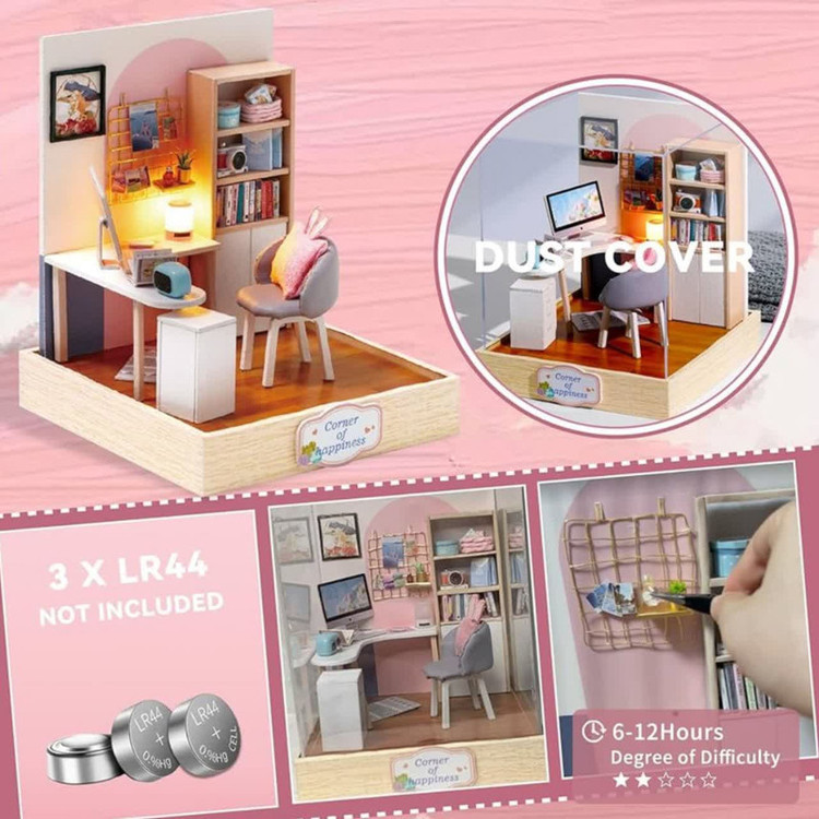 کیت ساختنی 300 تکه ناب سل مدل پازل خانه مینیاتوری چوبی چراغدار سه بعدی TQ-030 کد WORLD OF CREATIVITY CUTEROOM DIY HOUSE DO IT YOURSELF
