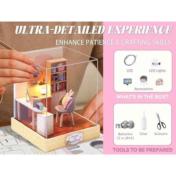 کیت ساختنی 300 تکه ناب سل مدل پازل خانه مینیاتوری چوبی چراغدار سه بعدی TQ-030 کد WORLD OF CREATIVITY CUTEROOM DIY HOUSE DO IT YOURSELF