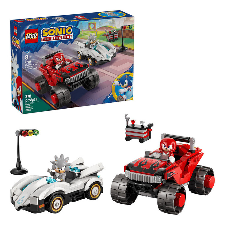 لگو 378 تکه سری LEGO Sonic the Hedgehog مدل Silver's Car vs. Knuckles' Monster Truck کد 77118