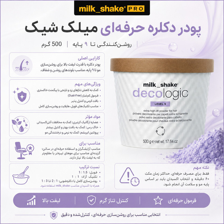 پودر دکلره میلک شیک مدل Decologic Level 9 وزن 500 گرم رنگ سفید