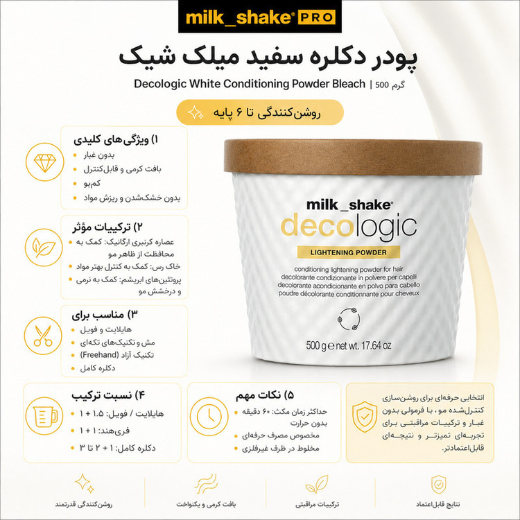 پودر دکلره میلک شیک مدل Level 6 وزن 500 گرم رنگ سفید