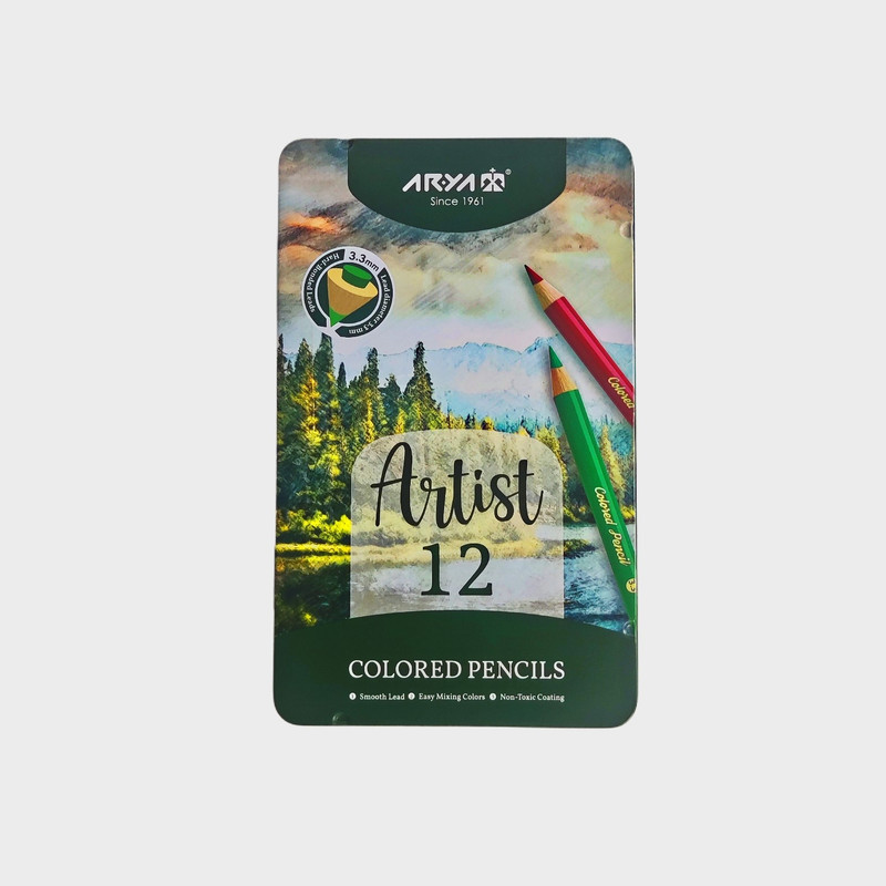 مداد رنگی 12 رنگ آریا مدل آرتیست با جعبه فلزی