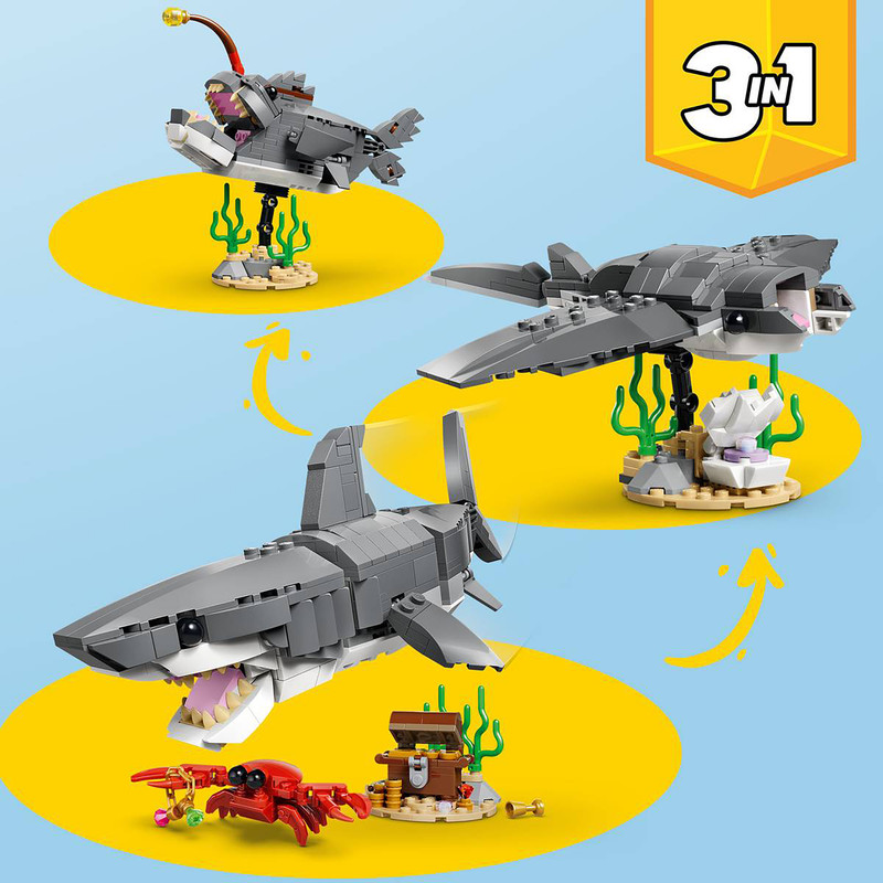 لگو 379 تکه سری Creator 3-in-1 مدل Fierce Shark with a Treasure Chest کد 31381