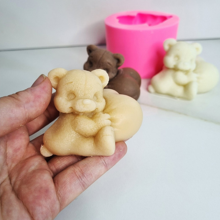 قالب شمع مدل خرس تدی خوابیده قلب دار کد 5CM