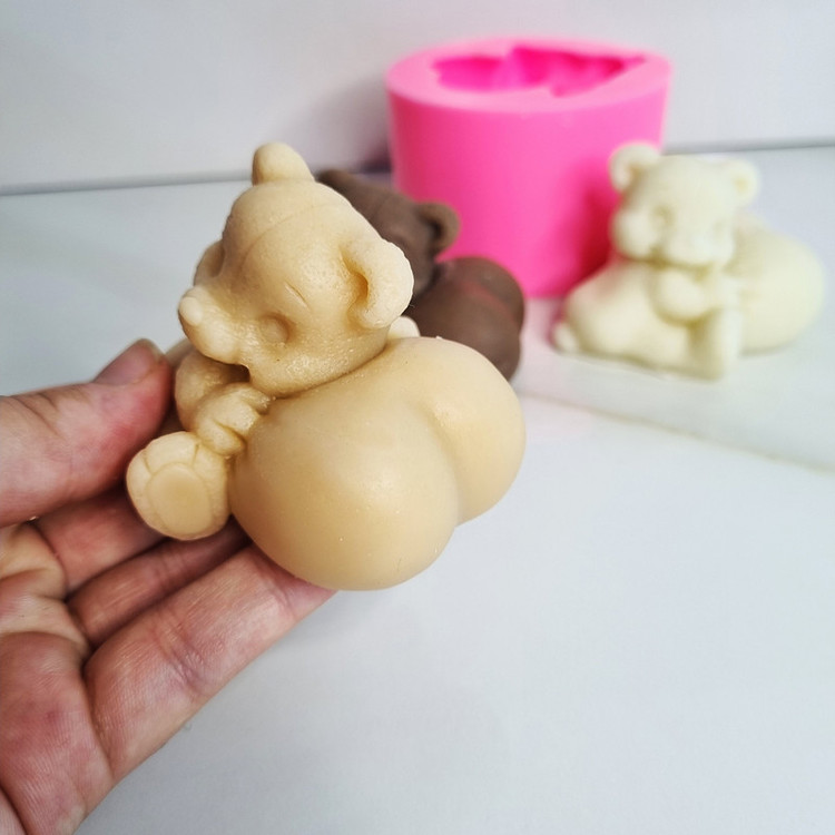 قالب شمع مدل خرس تدی خوابیده قلب دار کد 5CM