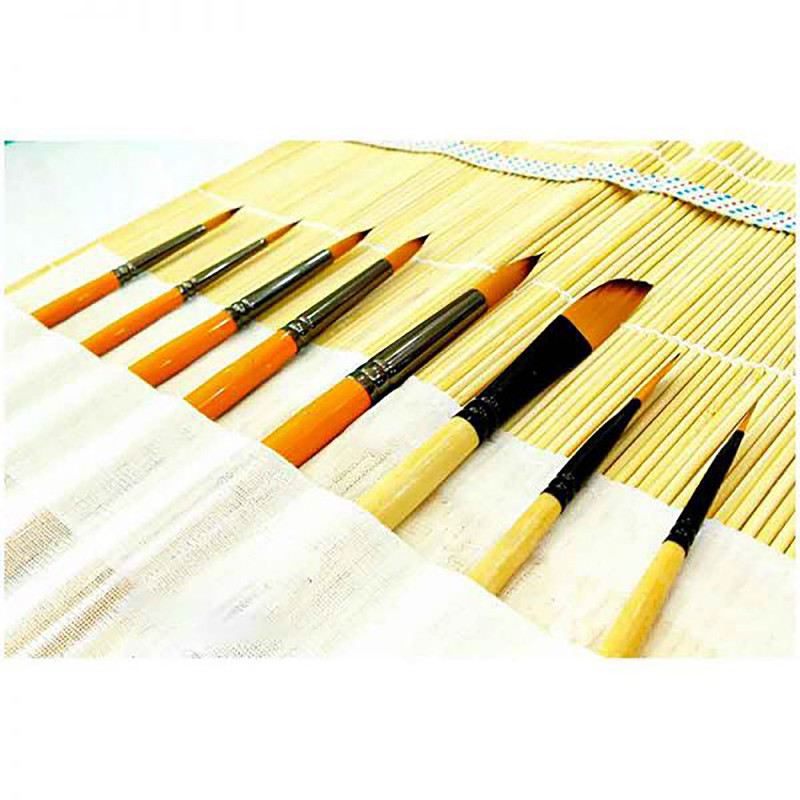 قلم مو شمشیری و سرگرد پارس آرت مدل 2130-2122 بسته 8 عددی به همراه کیف قلم مو حصیری