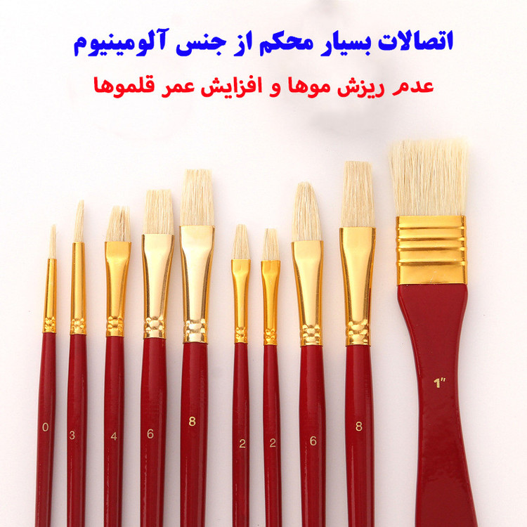 ست قلمو مو طبیعی مدل کیف دار کد Hog Bristle مجموعه 10 عددی