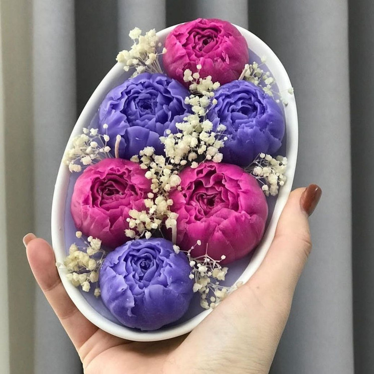 قالب شمع مدل رز پیونی مجموعه 3 عددی