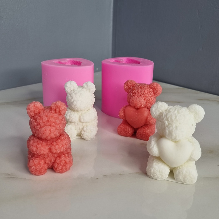 قالب شمع مدل خرس تدی گل گلی و گل گلی قلب به دست کد C 06CM مجموعه دو عددی