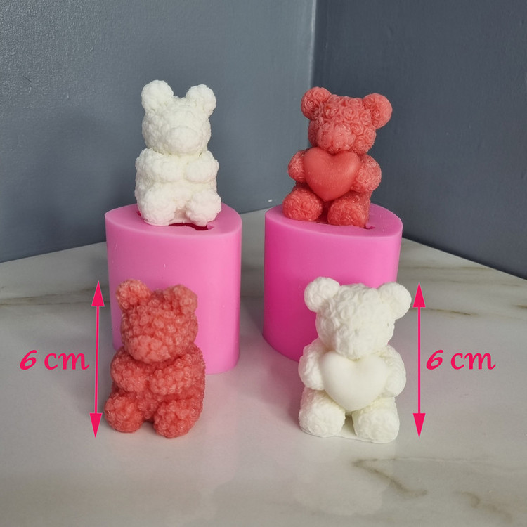 قالب شمع مدل خرس تدی گل گلی و گل گلی قلب به دست کد C 06CM مجموعه دو عددی