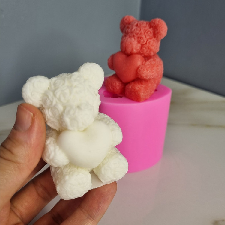 قالب شمع مدل خرس تدی گل گلی و گل گلی قلب به دست کد C 06CM مجموعه دو عددی