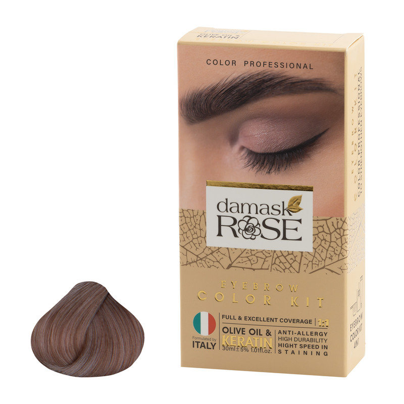 کیت رنگ ابرو داماسک رُز شماره 8.2 حجم 30 میلی لیتر رنگ بلوند دودی روشن