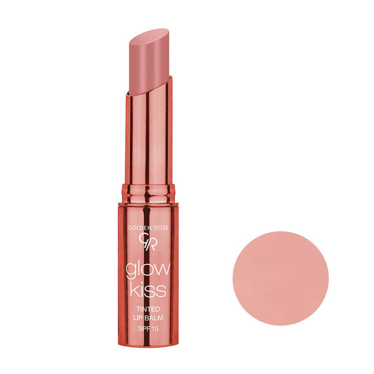 بالم لب تینت گلدن رز مدل TINTED شماره 01 بافت نرم و سبک، حاوی ویتامین E و عصاره، محافظت SPF 15، رطوبترسانی قوی، ماندگاری بالا و نمای نسبتا براق