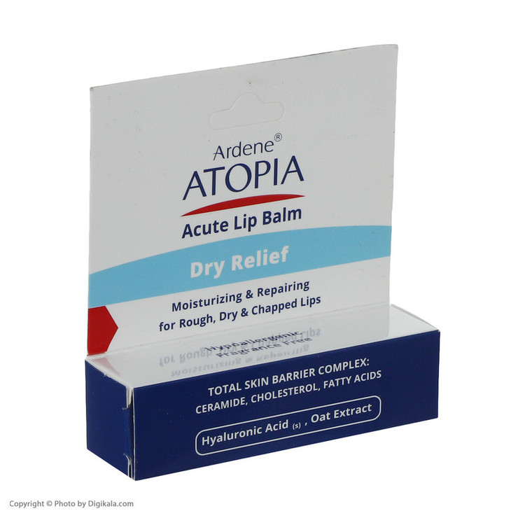 بالم لب مرطوبکننده و ترمیمکننده آردن آتوپیا مدل Dry Relief حاوی روغن کالاندولا و شیباتر، آبرسان قوی، نرمکننده و رفع خشکی لب، مناسب پوست خشک و استفاده بانوان و آقایان