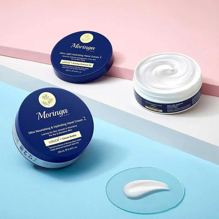 کرم دست فوق سبک و آبرسان مورینگا اِمو مدل 1 انواع پوست کاسهای 250 میلیلیتر