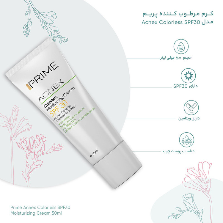 کرم مرطوب کننده بدون رنگ پرایم مدل Acnex SPF 30 حجم 50 میلی لیتر117203