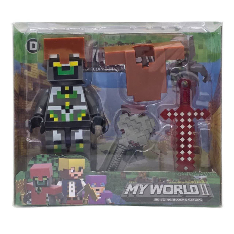 فیگور ناب سل مدل ماینکرافت همراه با ابزار جنگ طرح MY WORLD کدMA001 ارتفاع 9 سانتی متر