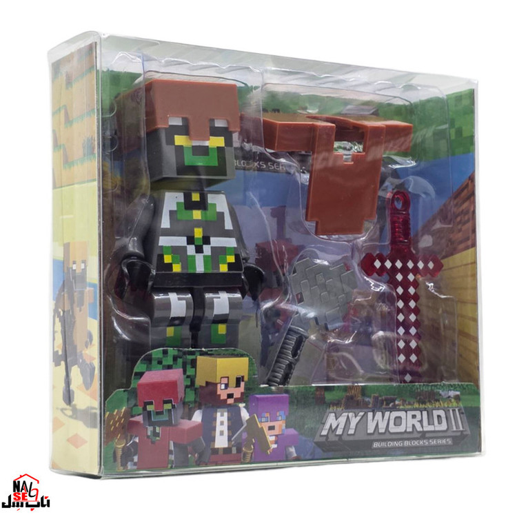 فیگور ناب سل مدل ماینکرافت همراه با ابزار جنگ طرح MY WORLD کدMA001 ارتفاع 9 سانتی متر