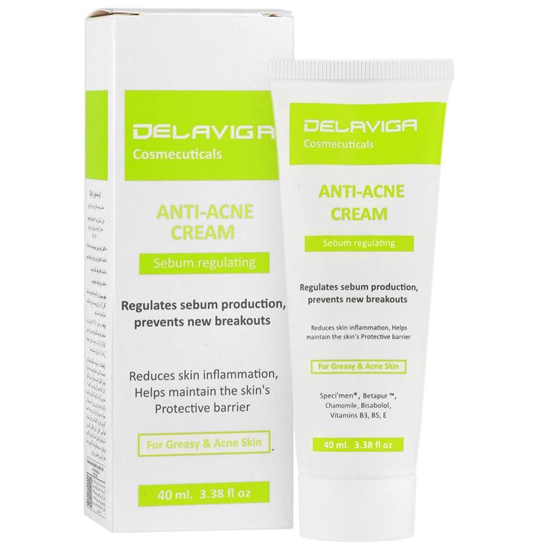 کرم ضد جوش صورت دلاویگا مدل ANTI ACNE مناسب برای پوست آکنه‌ای حجم 40 میلی‌لیتر