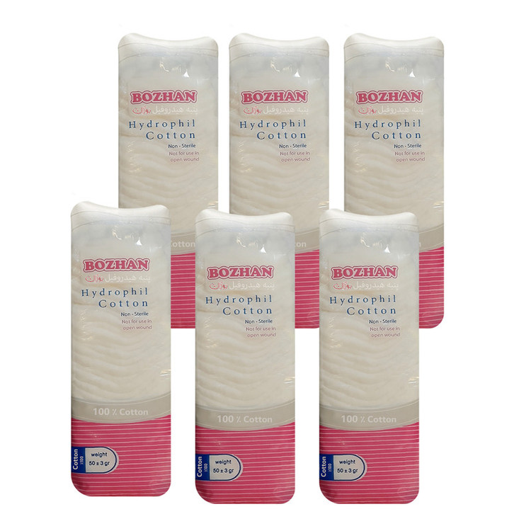 پنبه هیدروفیل بوژان مدل Cotton وزن 50 گرم مجموعه 6 عددی