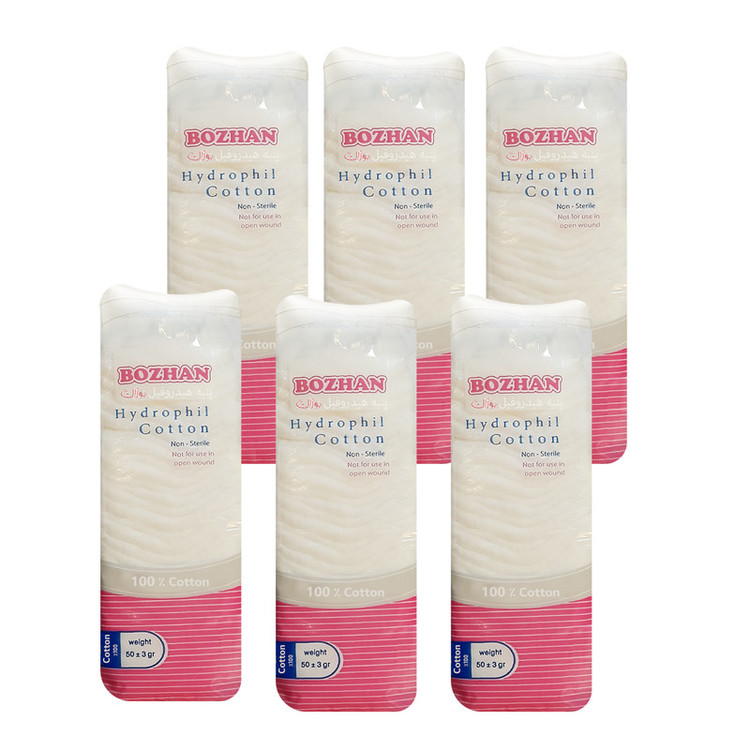 پنبه هیدروفیل بوژان مدل Cotton وزن 50 گرم مجموعه 6 عددی