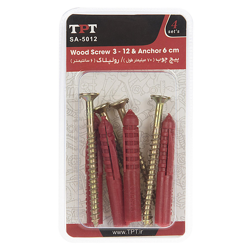 مجموعه 4 عددی پیچ چوب و رولپلاک تی پی تی مدل SA-5012