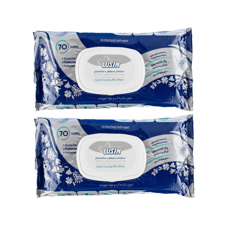 دستمال مرطوب لوسین مدل Antibacterial دو بسته 70 عددی