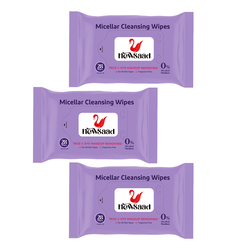 دستمال مرطوب پاک کننده آرایش نیوساد مدل SMicell-W03 سه بسته 28 عددی
