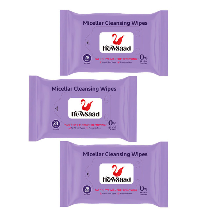دستمال مرطوب پاک کننده آرایش نیوساد مدل SMicell-W03 سه بسته 28 عددی