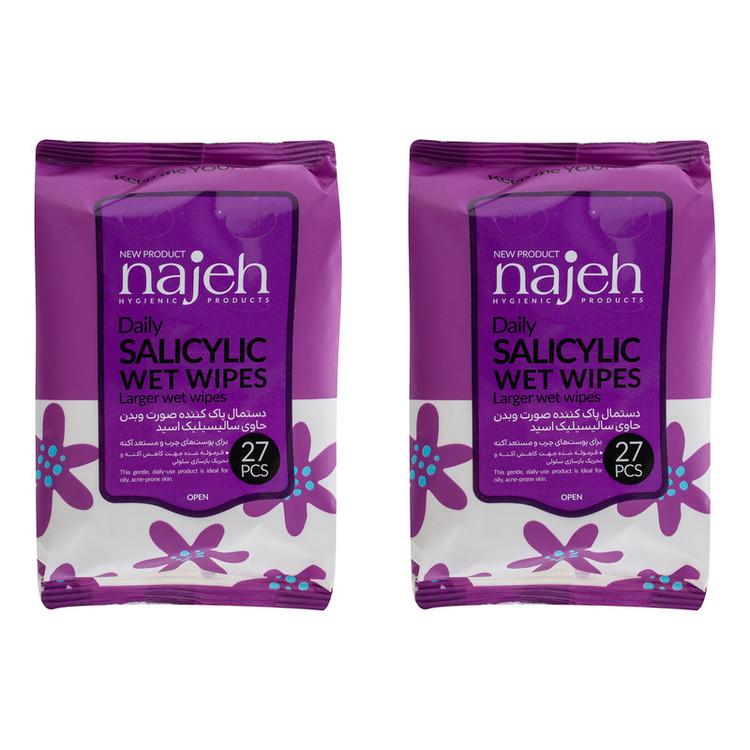 دستمال مرطوب ناژه مدل Salicylic دو بسته 27 عددی