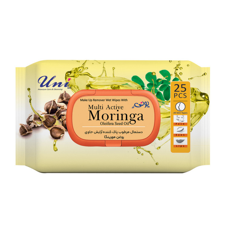 دستمال مرطوب یونی لد مدل روغن مورینگا دو بسته 25 عددی