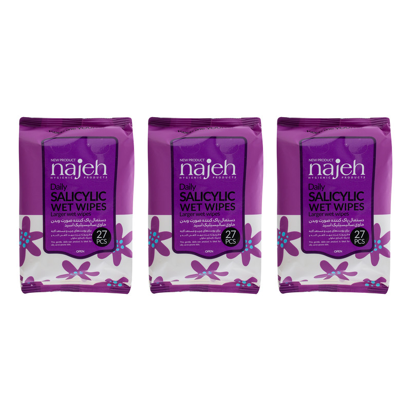 دستمال مرطوب ناژه مدل Salicylic سه بسته 27 عددی