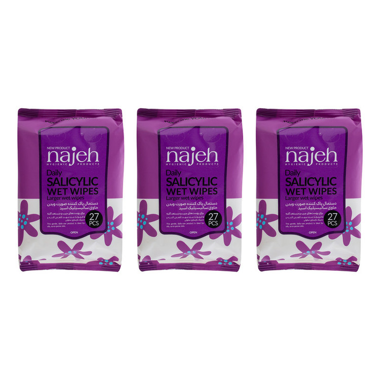 دستمال مرطوب ناژه مدل Salicylic سه بسته 27 عددی