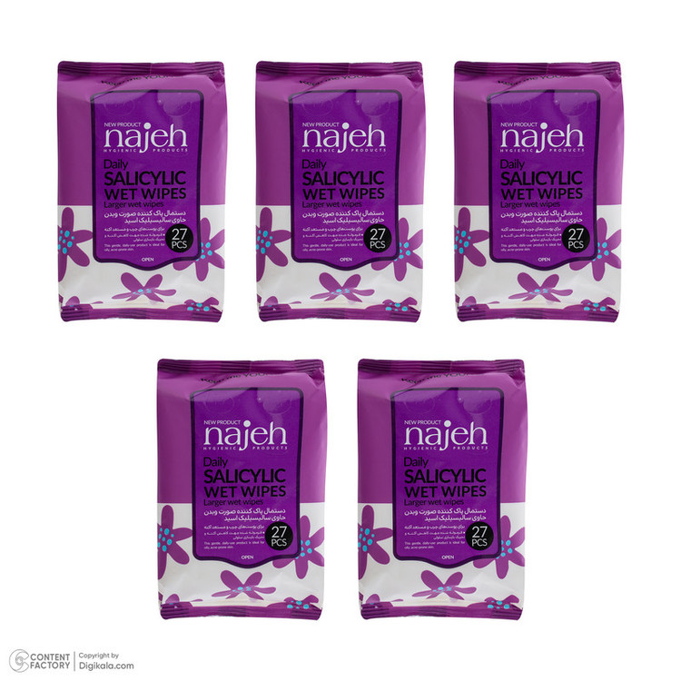 دستمال مرطوب ناژه مدل Salicylic پنج بسته 27 عددی
