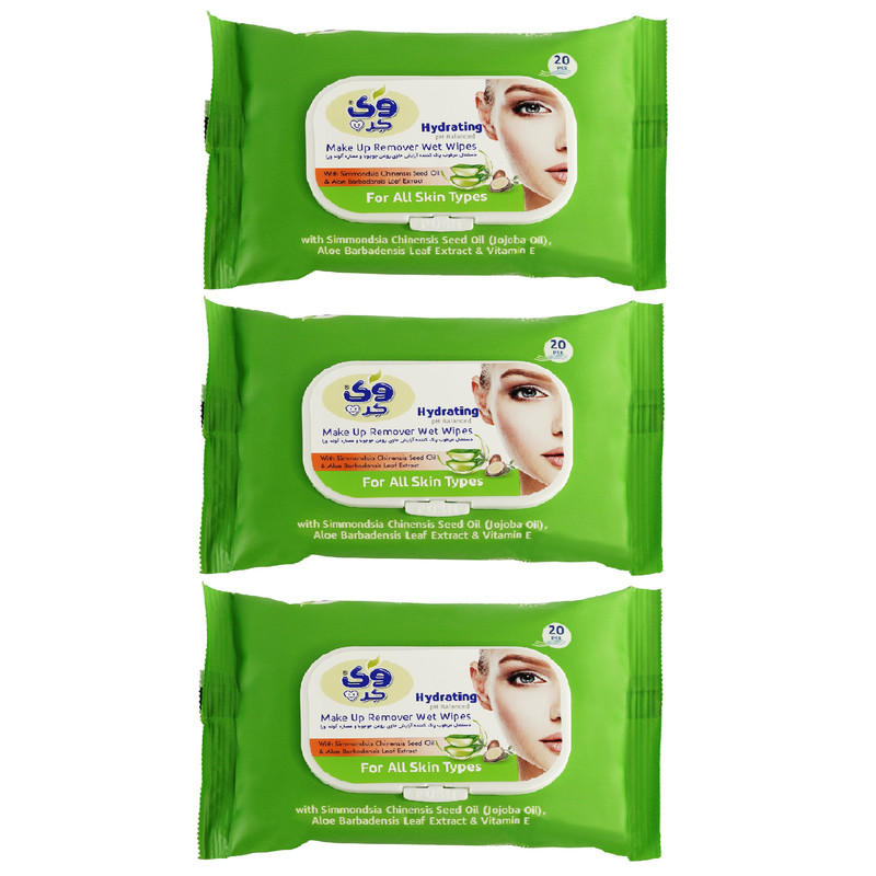 دستمال مرطوب وی کر مدل Jojoba-Aloe Vera سه بسته 20 عددی