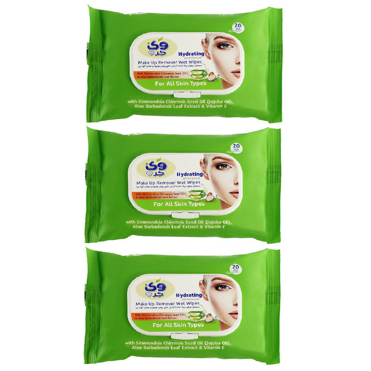 دستمال مرطوب وی کر مدل Jojoba-Aloe Vera سه بسته 20 عددی