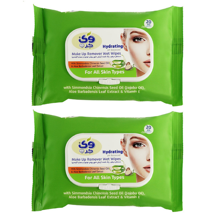 دستمال مرطوب وی کر مدل Jojoba - Aloe Vera دو بسته 20 عددی