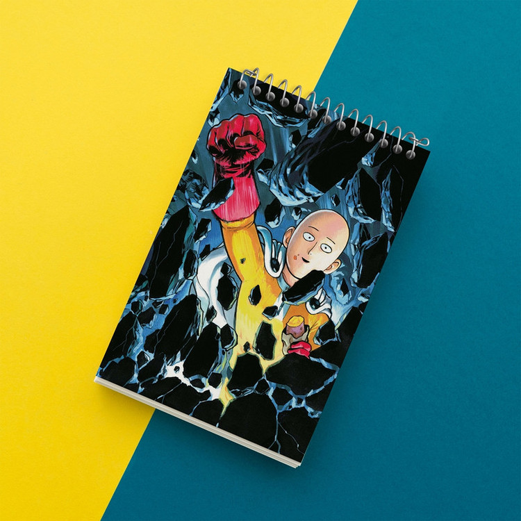 دفتر یادداشت 50 برگ خندالو مدل سایتاما انیمه مرد تک مشتی One Punch Man کد 10528