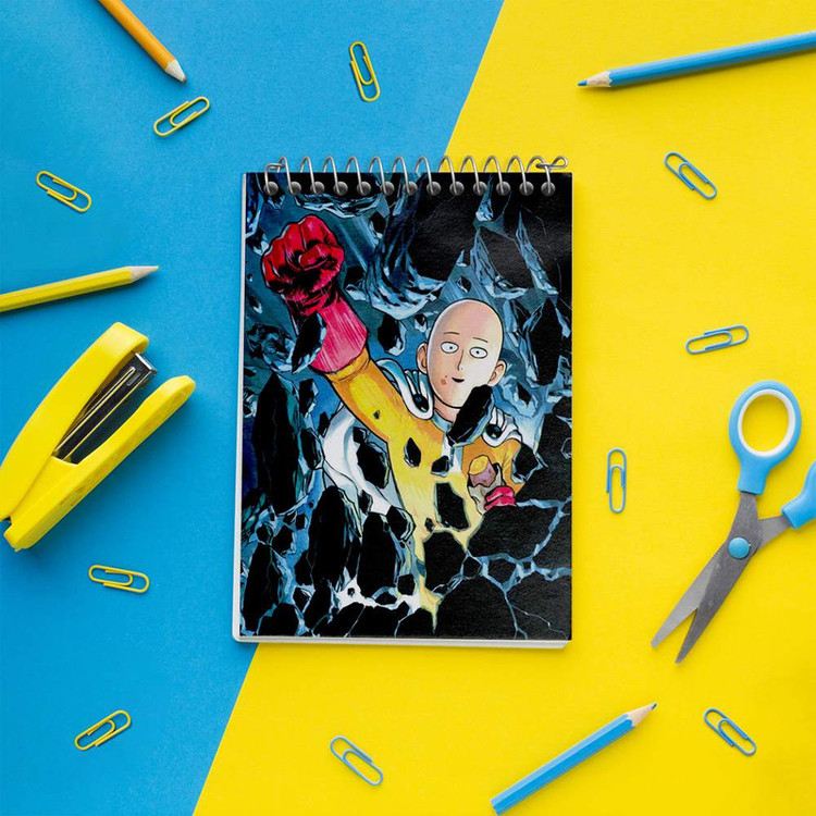 دفتر یادداشت 50 برگ خندالو مدل سایتاما انیمه مرد تک مشتی One Punch Man کد 10528