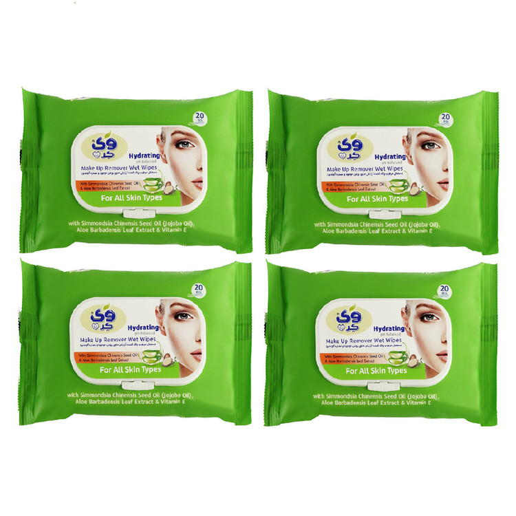 دستمال مرطوب وی کر مدل Jojoba-Aloe Vera چهار بسته 20 عددی